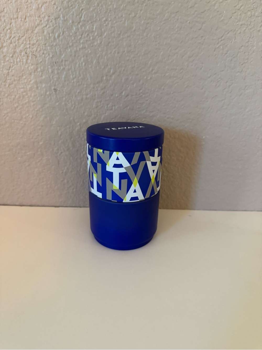 Teavana Blue Geometric Tea Storage Canister Tin